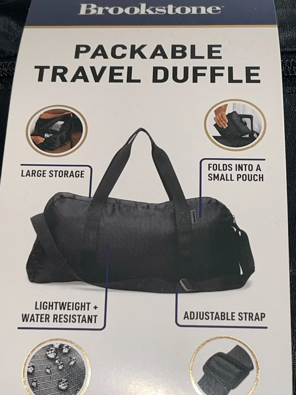 Brookstone Packable Travel Duffle - Black - NWT